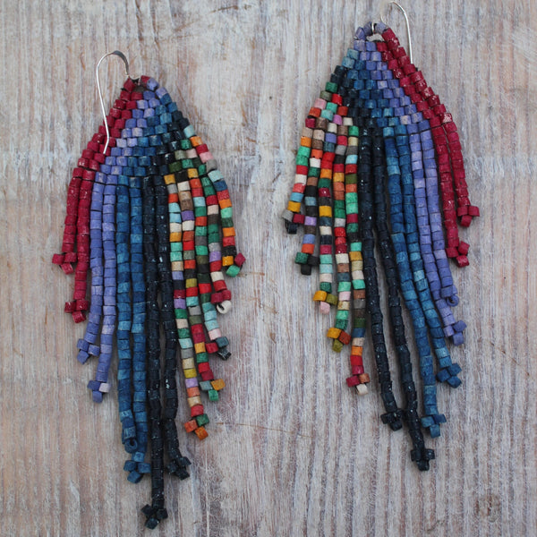 Handmade Clay Beaded 'Lilac Rainbow' Earrings