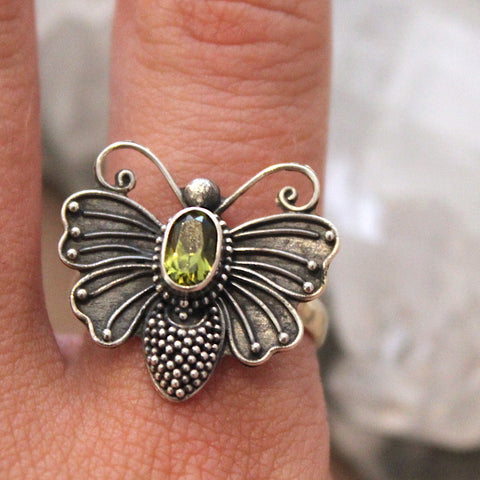 Peridot + Sterling Silver Butterfly Ring