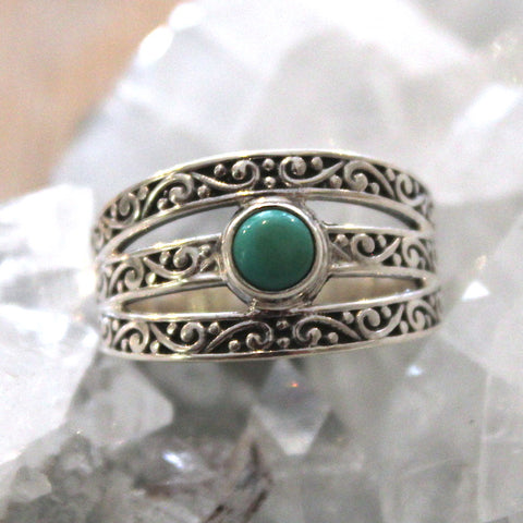 Turquoise and Sterling Silver Balinese Ring