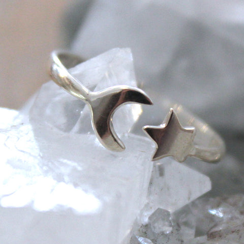 Sterling Silver Moon and Sun Adjustable mini ring