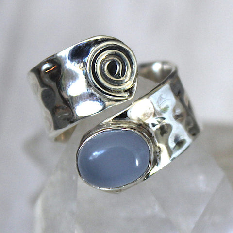 Blue Chalcedony + Sterling Silver Adjustable Swirl Ring