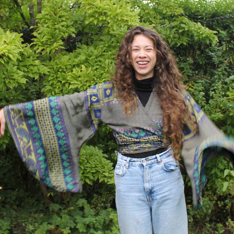 Recycled Indian Sari Blue Tile Butterfly Wing Top