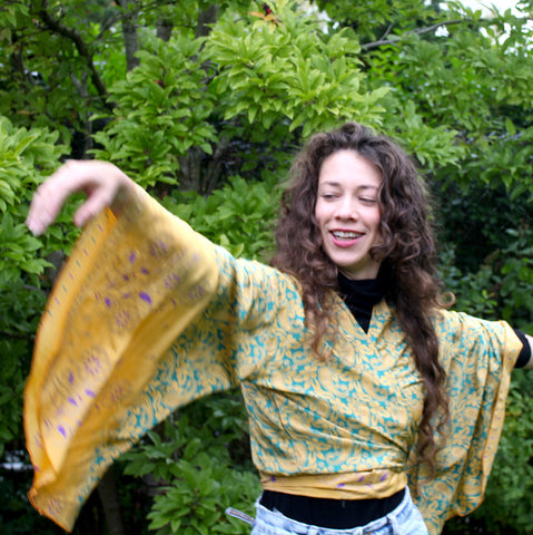 Recycled Indian Sari Sunshine Butterfly Wing Wrap Top