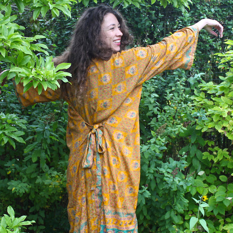 Recycled Indian Sari Yellow Kimono