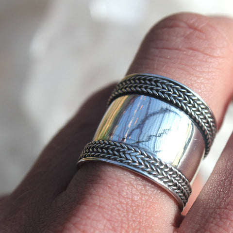 925 Sterling Silver Handmade Wide Band Cuff Ring