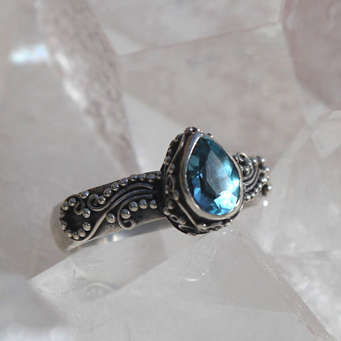 925 Sterling Silver Topaz Drop Ring
