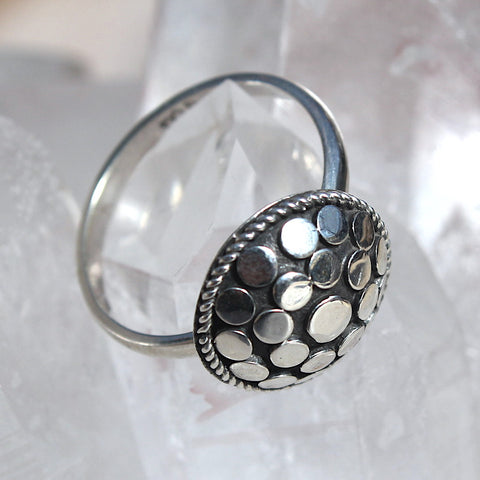 925 Sterling Silver Dotty Balinese Shield Ring