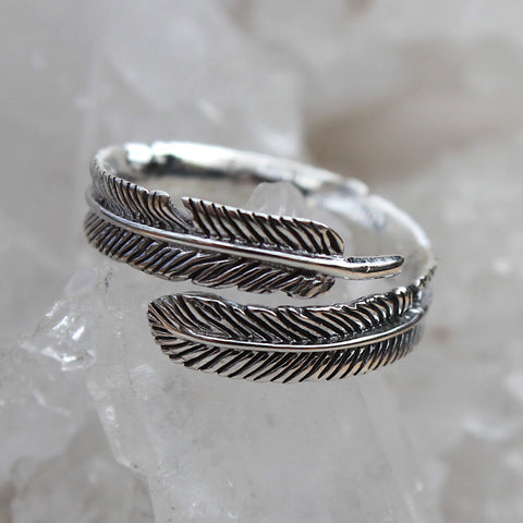 925 Silver Feather Wrap Ring
