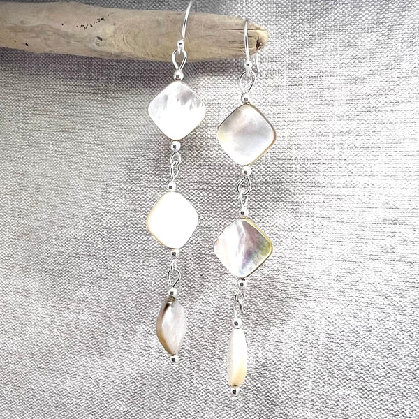 Natural iridescent Mother of Pearl drop earrings.