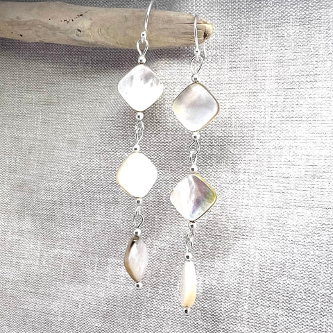 Natural iridescent Mother of Pearl drop earrings.