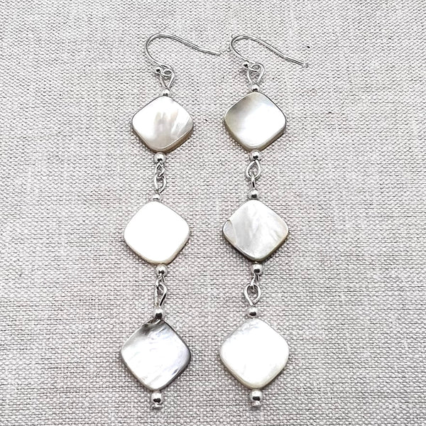 Natural iridescent Mother of Pearl drop earrings.