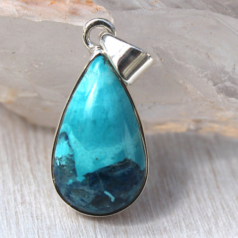 Chrysocolla + 925 Sterling Silver Droplet Pendant