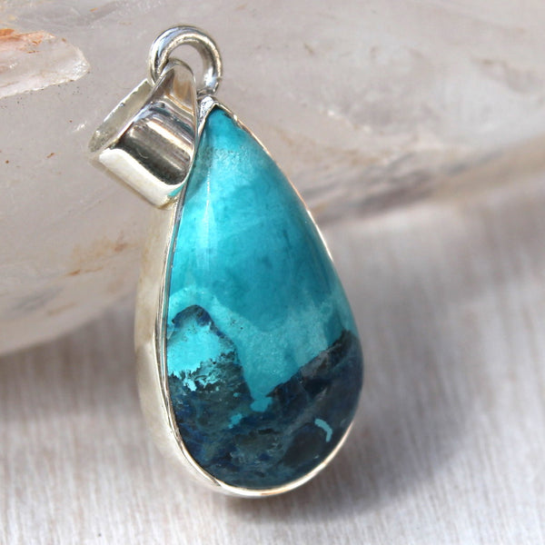 Chrysocolla + 925 Sterling Silver Droplet Pendant