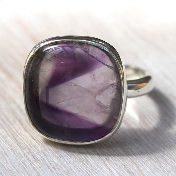 925 Sterling Silver + Amethyst Organic Square Ring