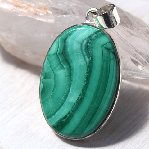 Malachite + 925 Sterling Silver Oval Pendant