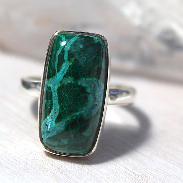 Malacholla [Malachite + Chrysocolla] + 925 Sterling Silver Ring