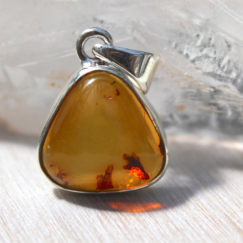 Amber + 925 Sterling Silver Organic Triangle Pendant