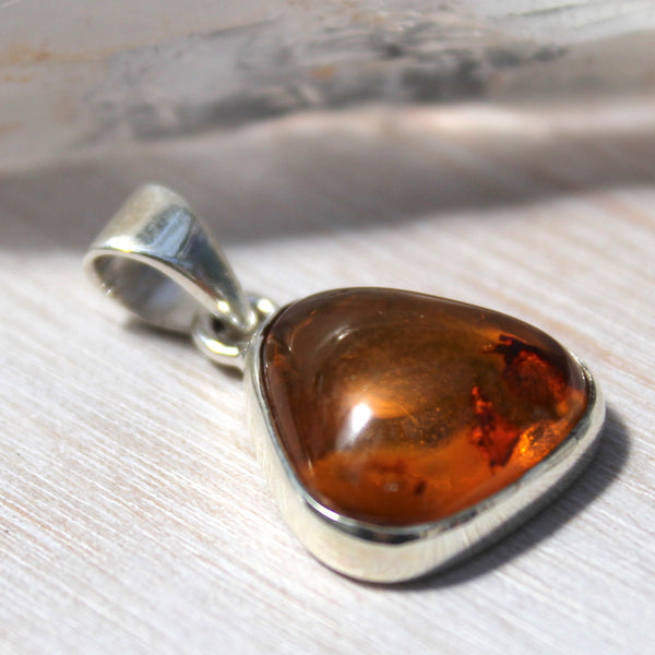 Amber + 925 Sterling Silver Organic Triangle Pendant