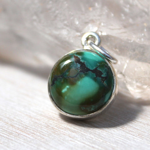 Tibetan Turquoise + 925 Sterling Silver Little Circle Pendant