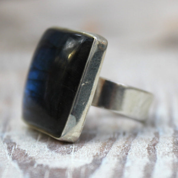 Statement Square Labradorite + 925 Silver Square Ring