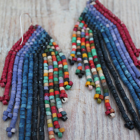 Handmade Clay Beaded 'Lilac Rainbow' Earrings