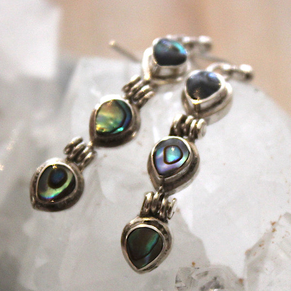 Sterling Silver Abalone Shell Dangly Drop Earrings