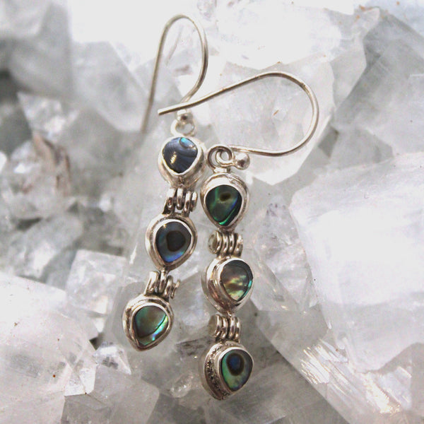 Sterling Silver Abalone Shell Dangly Drop Earrings