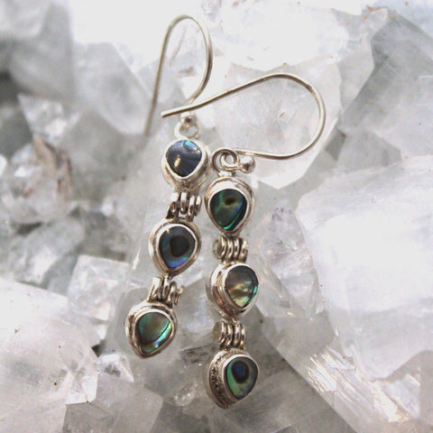 Sterling Silver Abalone Shell Dangly Drop Earrings