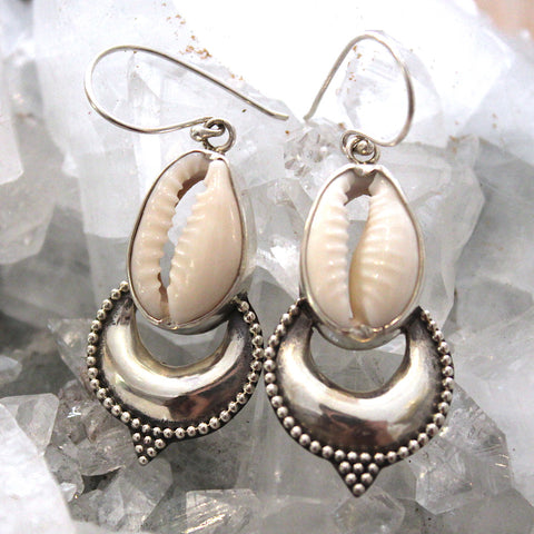 Cowrie Shell + 925 Sterling Silver Balinese Earrings