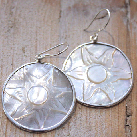 925 Sterling Silver Mother of Pearl Sun Earrings