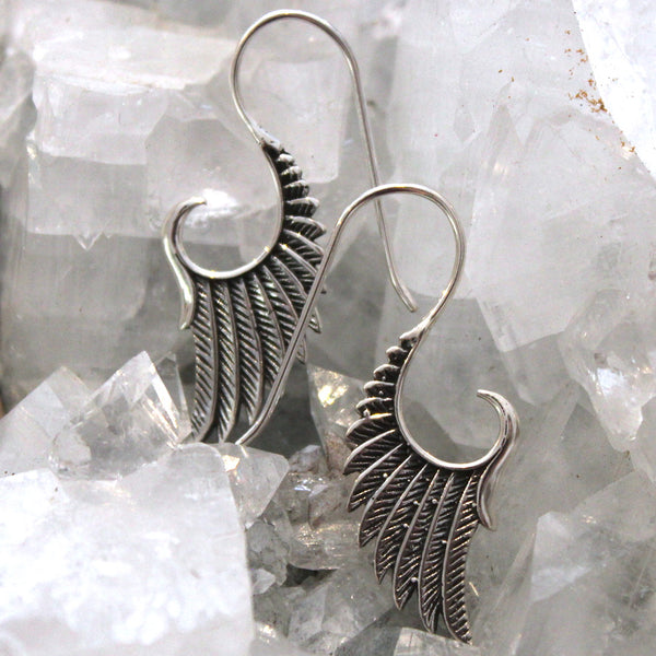 925 Sterling Silver Feather Wing Earrings
