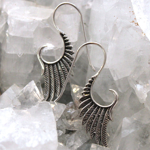 925 Sterling Silver Feather Wing Earrings