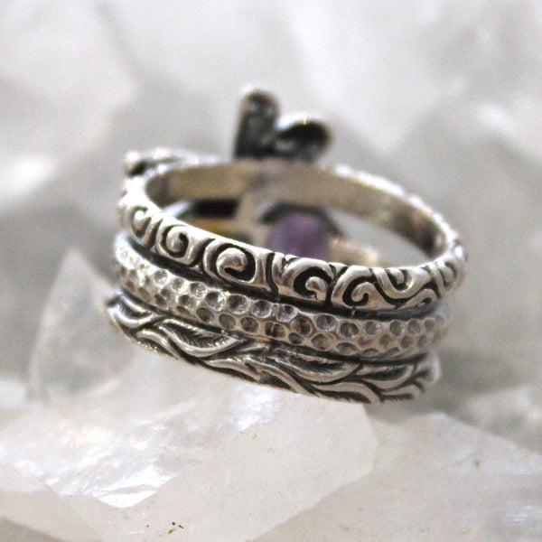 Amethyst Dragonfly Sterling Silver Ring