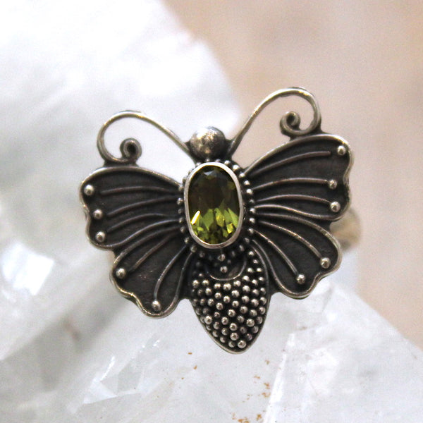 Peridot + Sterling Silver Butterfly Ring