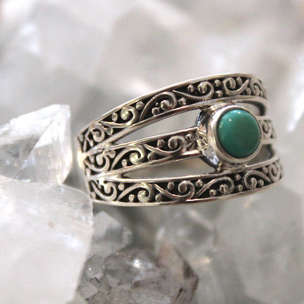 Turquoise and Sterling Silver Balinese Ring