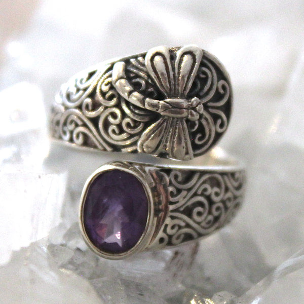 Amethyst Sterling Silver Dragonfly Ring