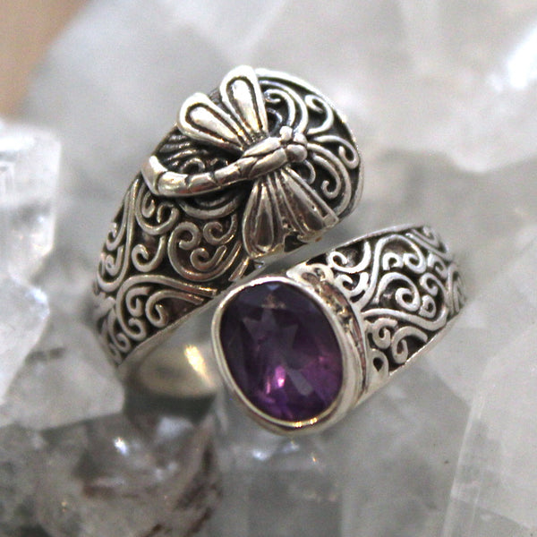 Amethyst Sterling Silver Dragonfly Ring