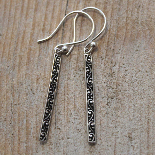 Sterling Silver Swirly Rectangle Earrings from Bali