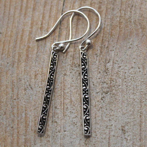 Sterling Silver Swirly Rectangle Earrings from Bali