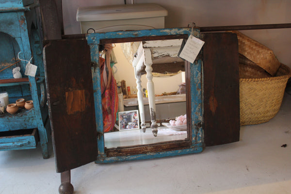 Vintage Indian Blue Double Door Mirror