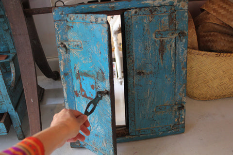 Vintage Indian Blue Double Door Mirror