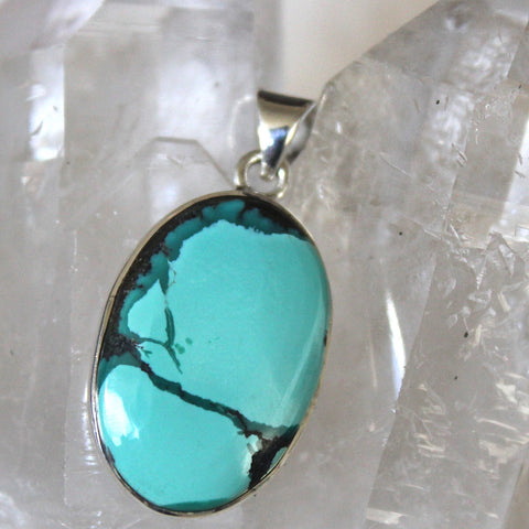 Tibetan Turquoise + 925 Silver Pendant