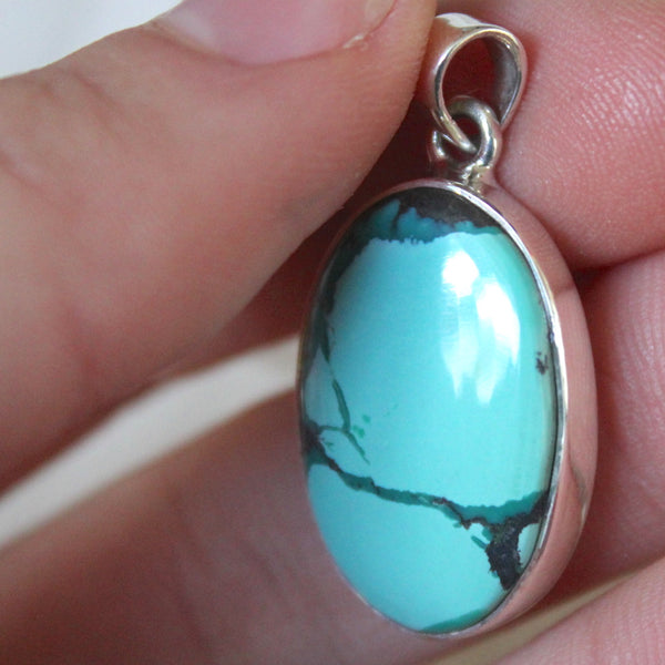 Tibetan Turquoise + 925 Silver Pendant