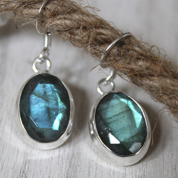 Labradorite + 925 Silver Faceted Oval Earrings