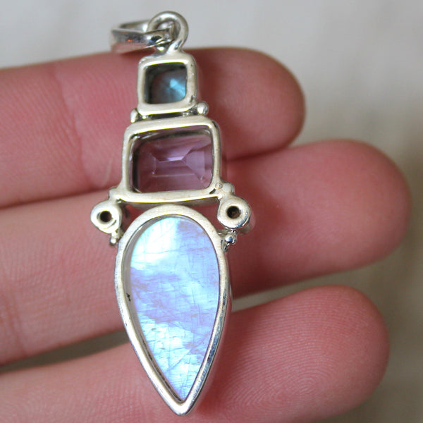 Topaz, Amethyst, Peridot + Rainbow Moonstone Pendant