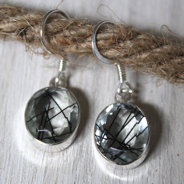 Tourmalinated Quartz + 925 Silver Earrings