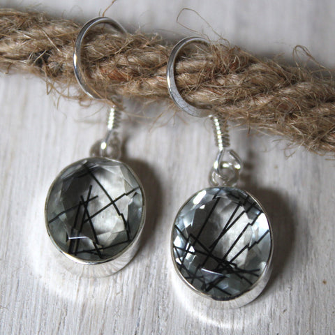 Tourmalinated Quartz + 925 Silver Earrings