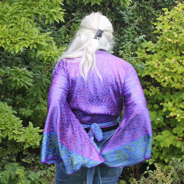 Recycled Indian Sari Purple Glittery Butterfly Wing Wrap Top