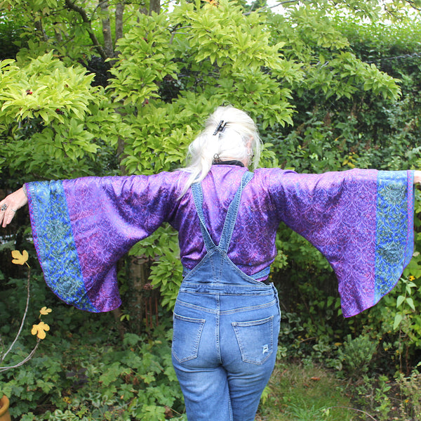 Recycled Indian Sari Purple Glittery Butterfly Wing Wrap Top