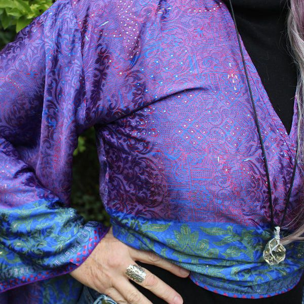 Recycled Indian Sari Purple Glittery Butterfly Wing Wrap Top